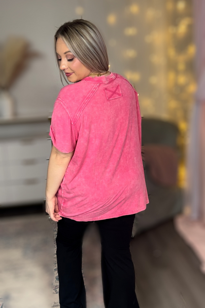 Fuchsia Washed Ribbed Top
