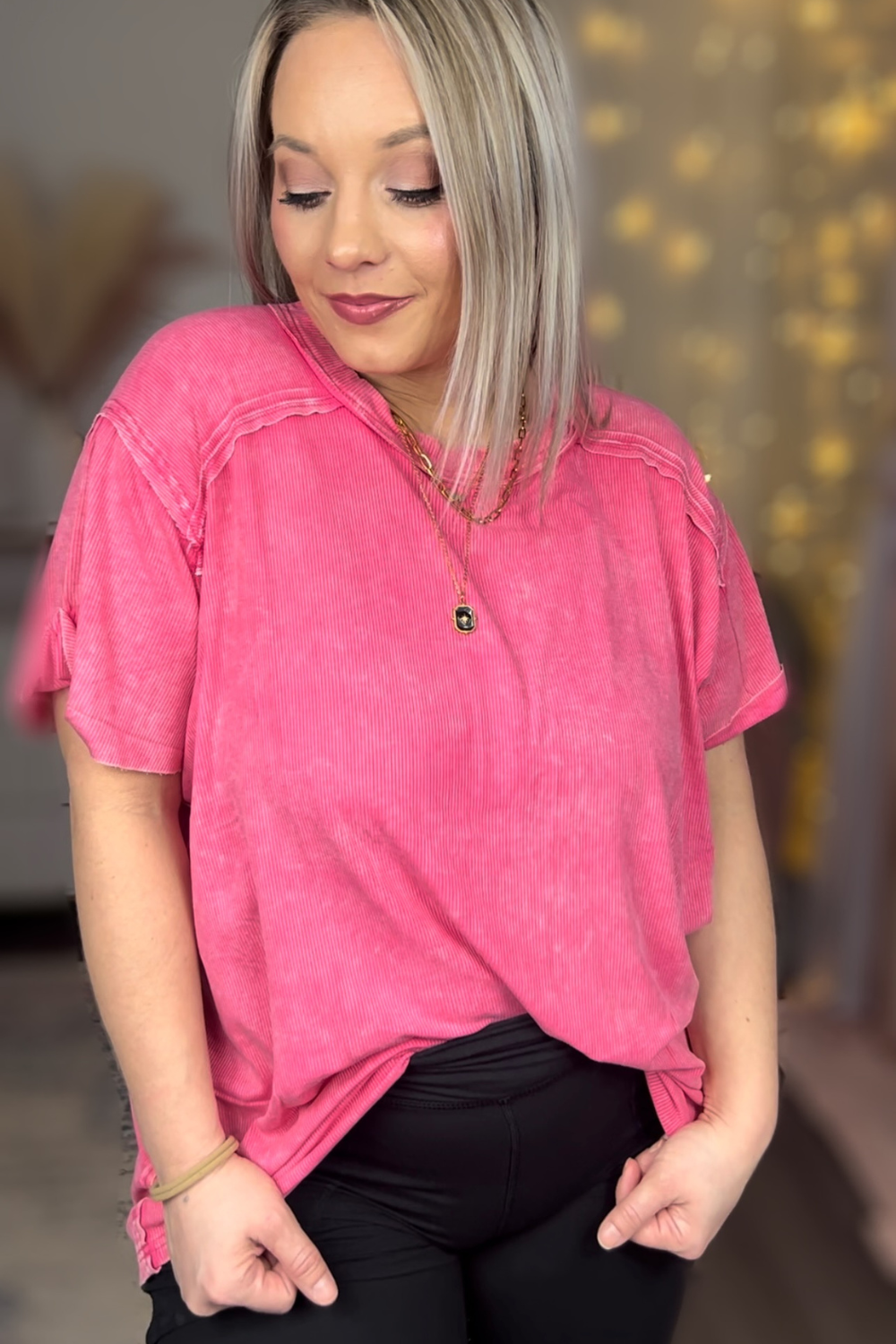 Fuchsia Washed Ribbed Top