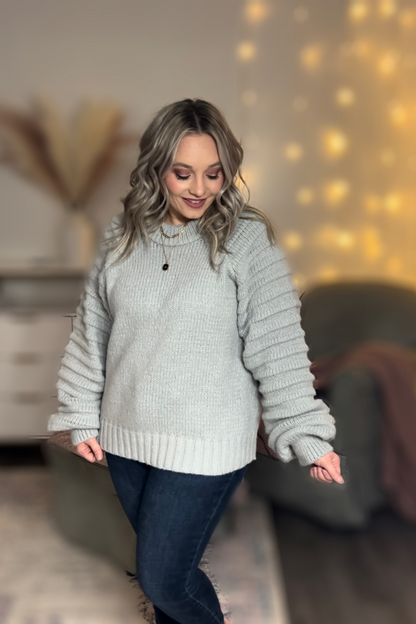 Textured Sleeve Gray Sweater