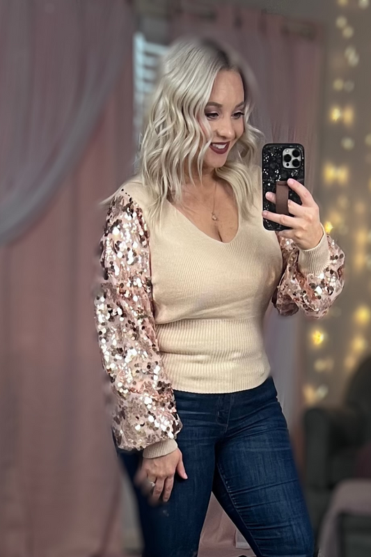 Sasha Sequin Sleeve Sweater