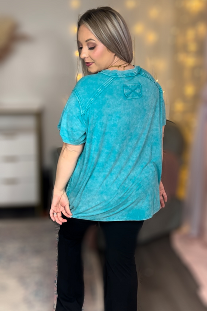 Teal Washed Ribbed Top