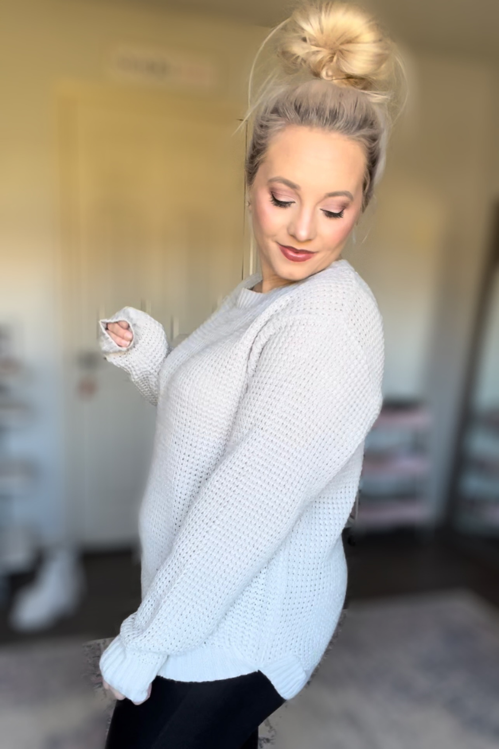 Amelia Hi-Low Waffle Sweater