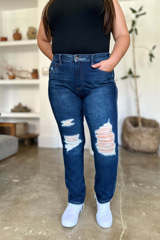 Judy Blue  High Waist Rigid Magic Heavy Destroy Straight Jeans