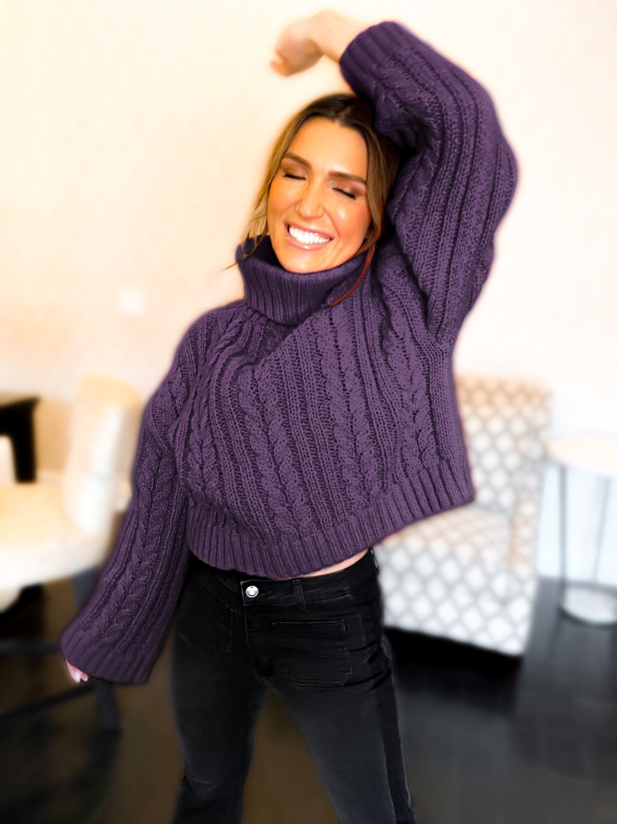 Cici Cropped Turtleneck Sweater