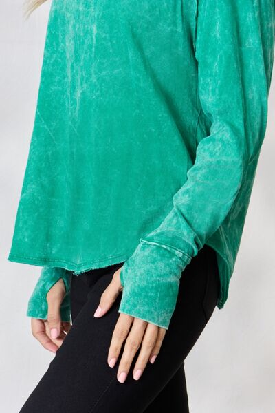 Round Neck Long Sleeve Top- Green