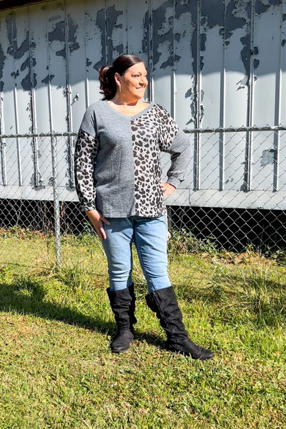 PLUS Color Block Leopard Sweater