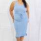 Isabella Ribbed Front Tie Midi Dress in Pastel Blue