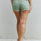 RISEN Katie High Waisted Distressed Shorts in Gum Leaf