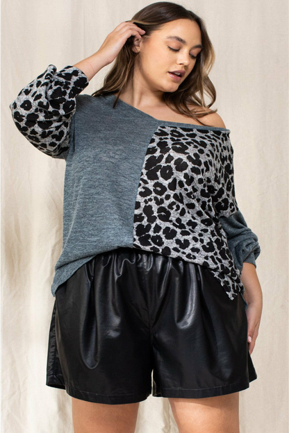 PLUS Color Block Leopard Sweater