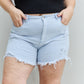 RISEN Katie High Waisted Distressed Shorts in Ice Blue