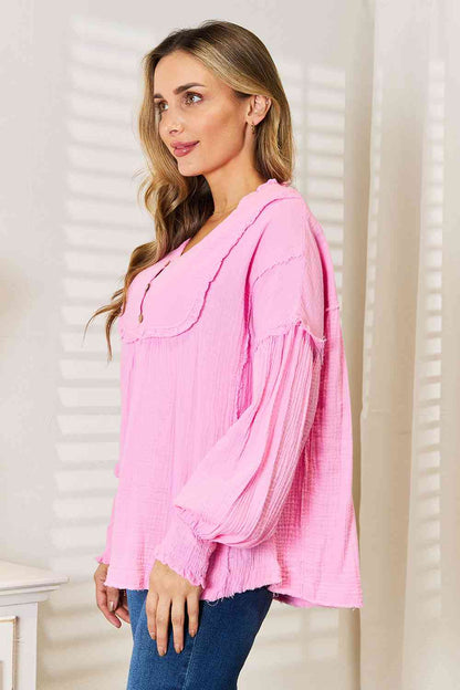 Vanessa Exposed Seam Buttoned Notched Neck Blouse