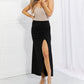 Up and Up Ruched Slit Maxi Skirt in Black