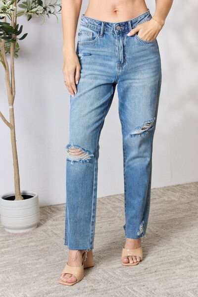 Judy Blue Distressed Raw Hem Straight Jeans