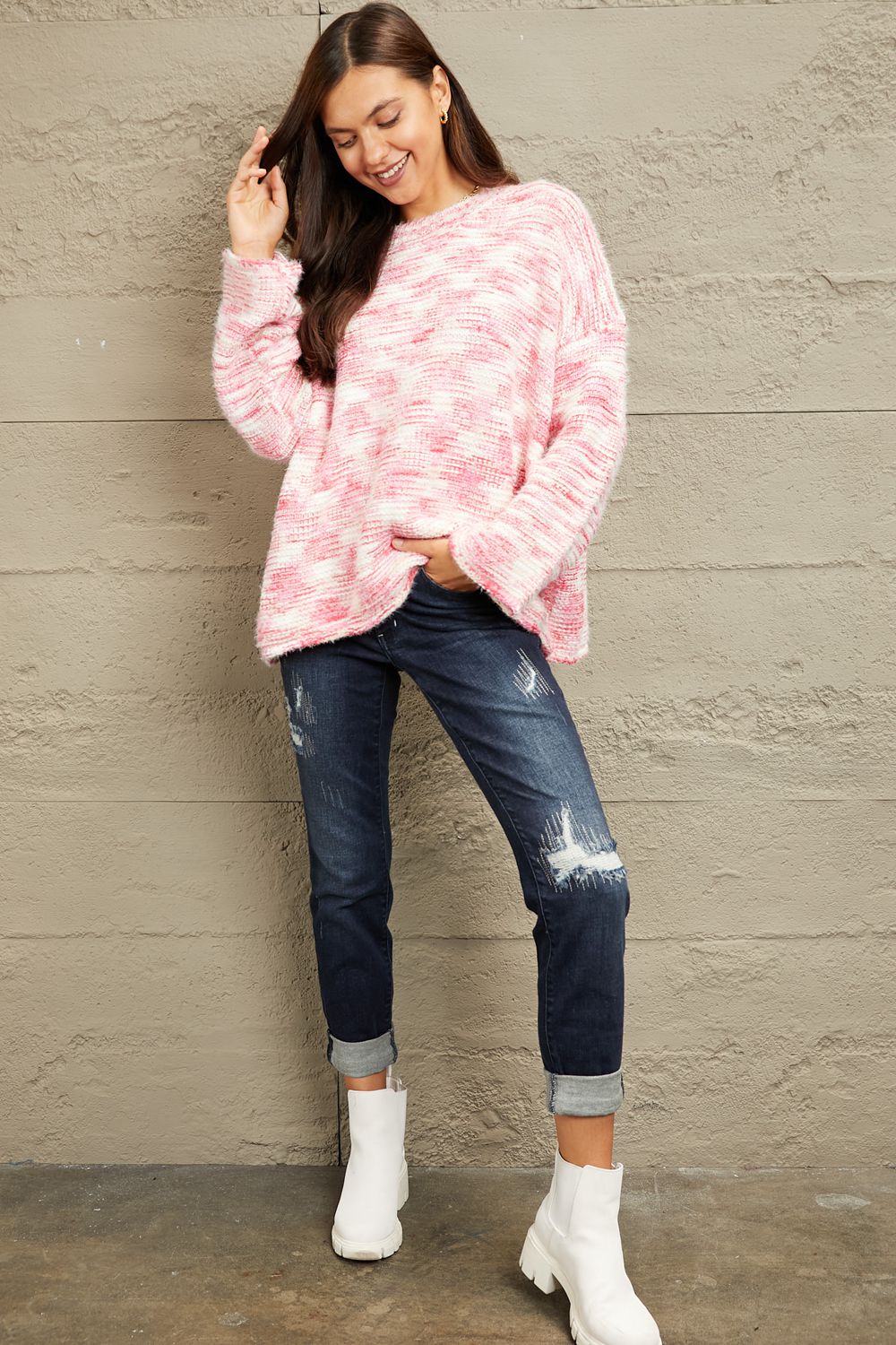 Fuzzy chunky knit sweater deals