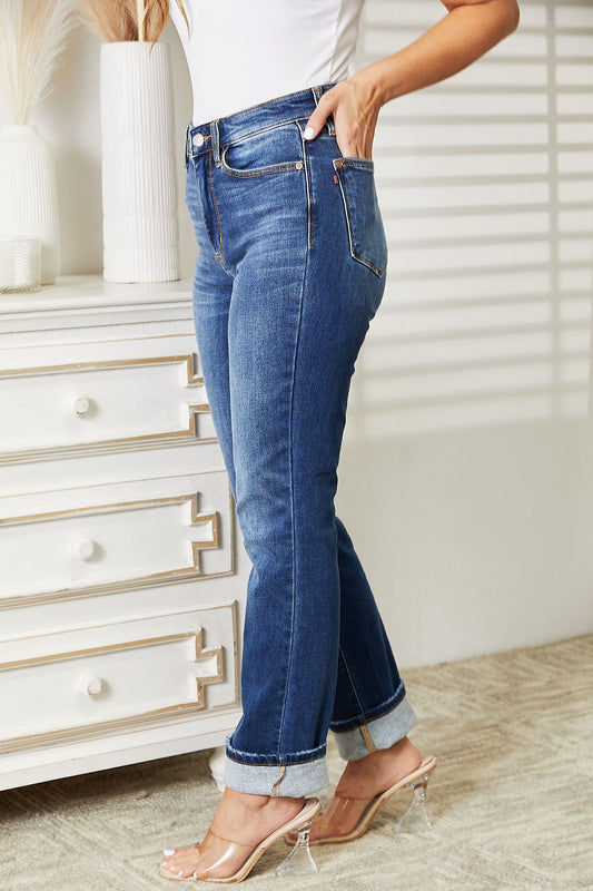 Judy Blue High Waist Contrast Wash Thermal Straight Jeans